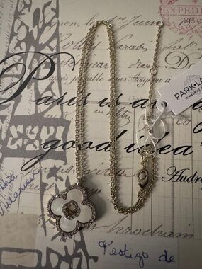 Park Lane Gold-Tone Necklace with White Mother-of-Pearl Floral Pendant